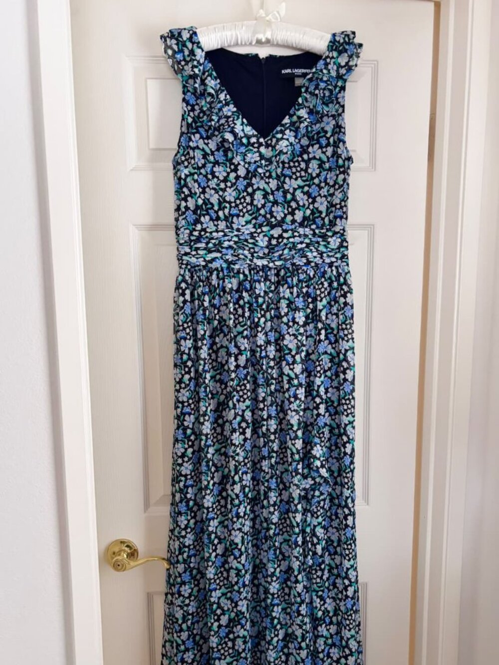 Karl Lagerfeld Paris Floral Chiffon Ruffle Maxi Dress Slit 8